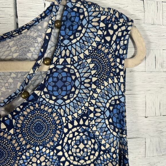 Catherine’s women’s tank top asymmetrical beaded collar blues white plus size - Picture 3 of 10